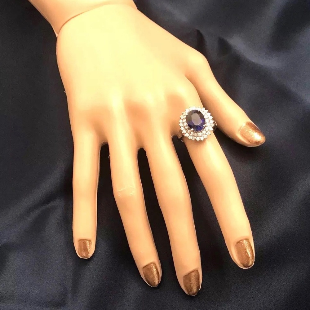 GORGEOUS 3.3 Ct NAVY BLUE SAPPHIRE & CZ 925 STERLING SILVER WOMEN COCKTAIL RING - Picture 10 of 16